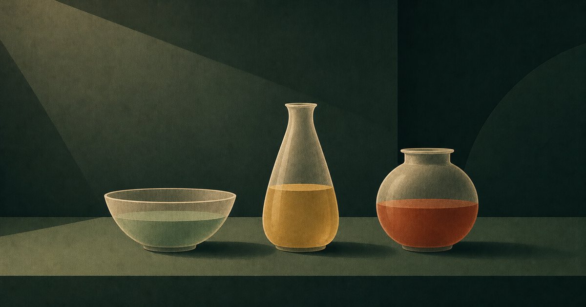 Three abstract vessels in different green tones, illustrating that founder coaching, executive coaching, and business coaching solve different problems.